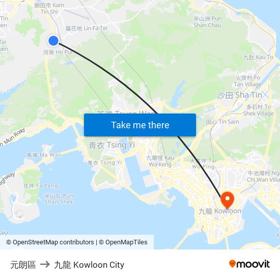 元朗區 to 九龍 Kowloon City map
