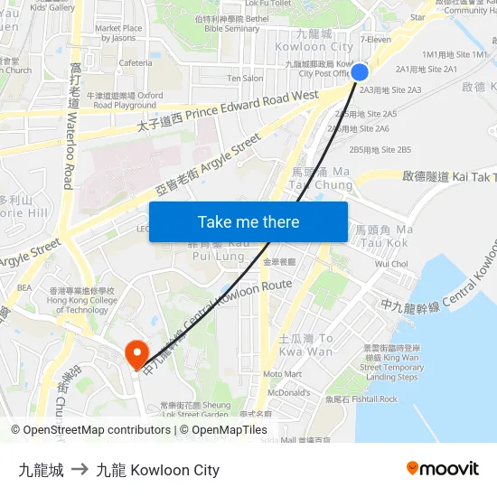 九龍城 to 九龍 Kowloon City map
