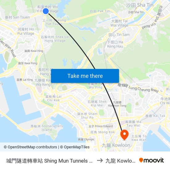 城門隧道轉車站 Shing Mun Tunnels Bus Interchange to 九龍 Kowloon City map