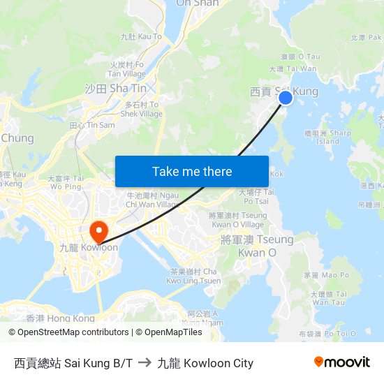 西貢總站 Sai Kung B/T to 九龍 Kowloon City map