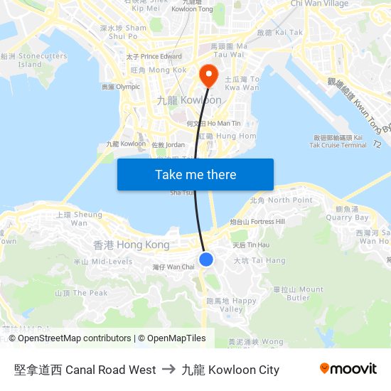 堅拿道西 Canal Road West to 九龍 Kowloon City map