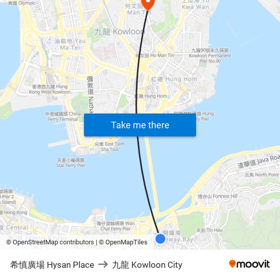 希慎廣場 Hysan Place to 九龍 Kowloon City map