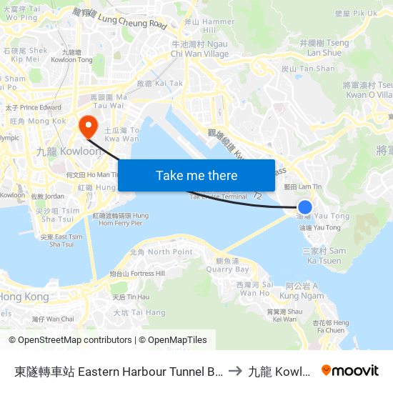 東隧轉車站 Eastern Harbour Tunnel Bus-Bus Interchange to 九龍 Kowloon City map