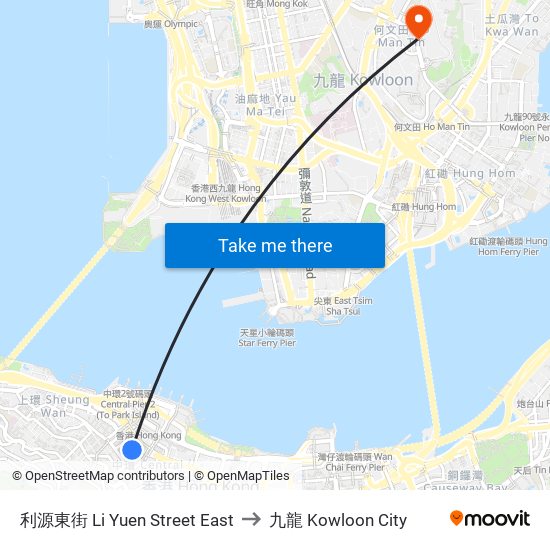 利源東街 Li Yuen Street East to 九龍 Kowloon City map