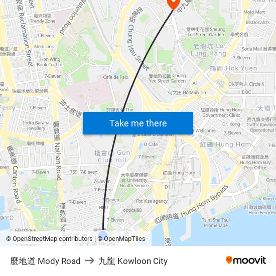 麼地道 Mody Road to 九龍 Kowloon City map
