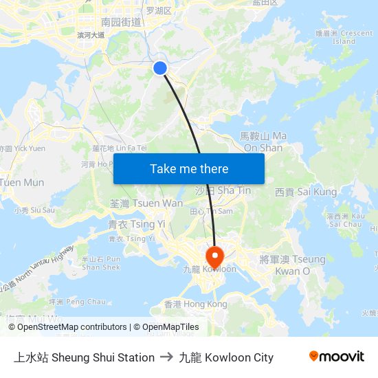 上水站 Sheung Shui Station to 九龍 Kowloon City map