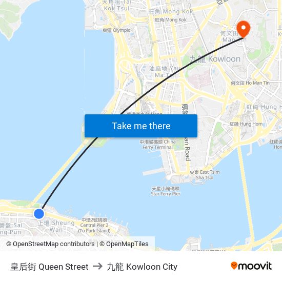 皇后街 Queen Street to 九龍 Kowloon City map