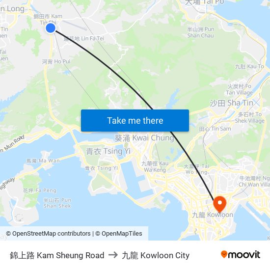 錦上路 Kam Sheung Road to 九龍 Kowloon City map