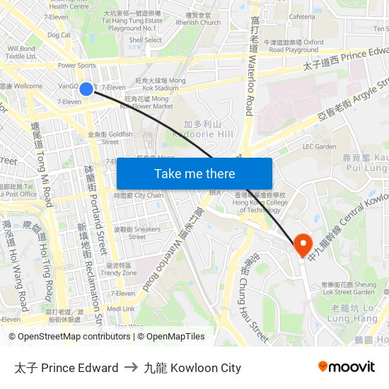 太子 Prince Edward to 九龍 Kowloon City map