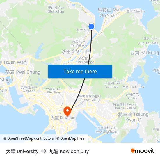 大學 University to 九龍 Kowloon City map