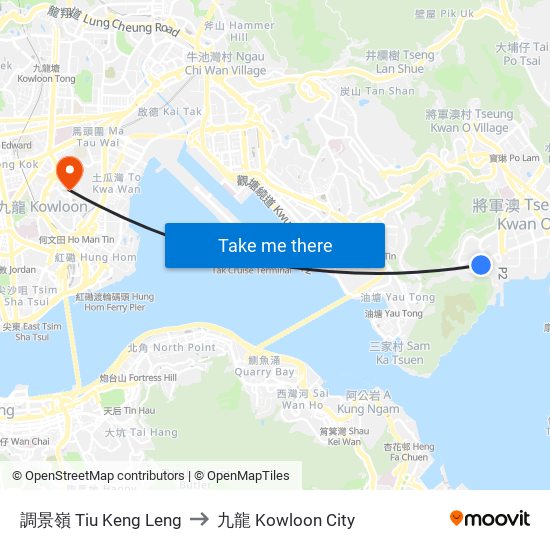 調景嶺 Tiu Keng Leng to 九龍 Kowloon City map