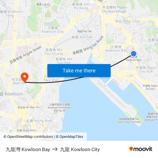九龍灣 Kowloon Bay to 九龍 Kowloon City map