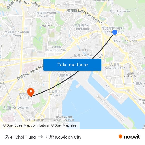 彩虹 Choi Hung to 九龍 Kowloon City map