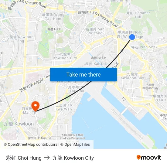彩虹 Choi Hung to 九龍 Kowloon City map