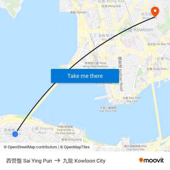 西營盤 Sai Ying Pun to 九龍 Kowloon City map