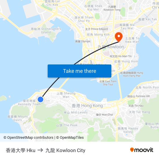 香港大學 Hku to 九龍 Kowloon City map