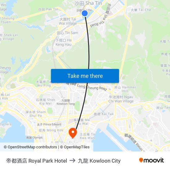 帝都酒店 Royal Park Hotel to 九龍 Kowloon City map
