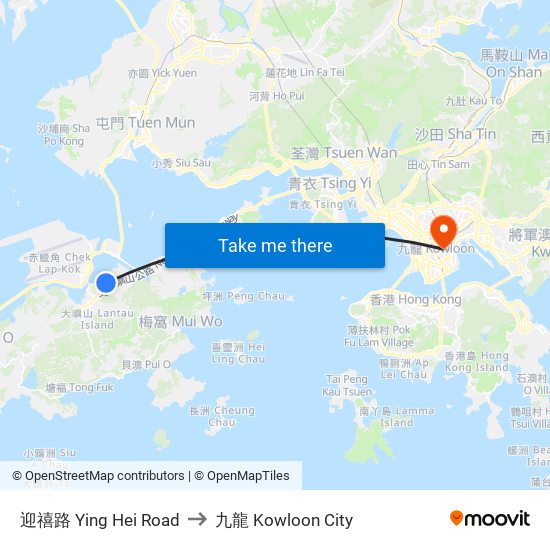 迎禧路 Ying Hei Road to 九龍 Kowloon City map