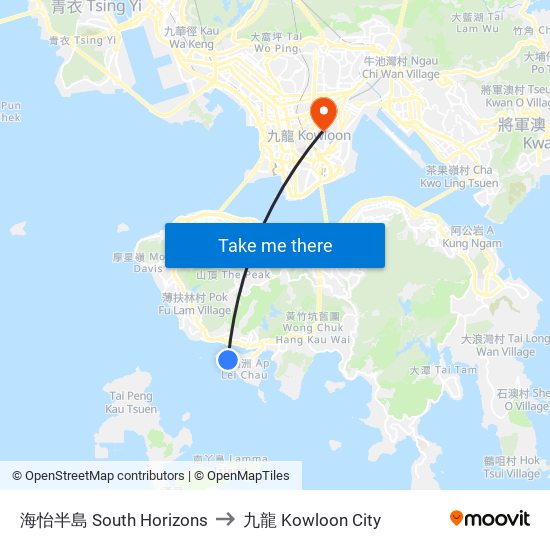 海怡半島 South Horizons to 九龍 Kowloon City map