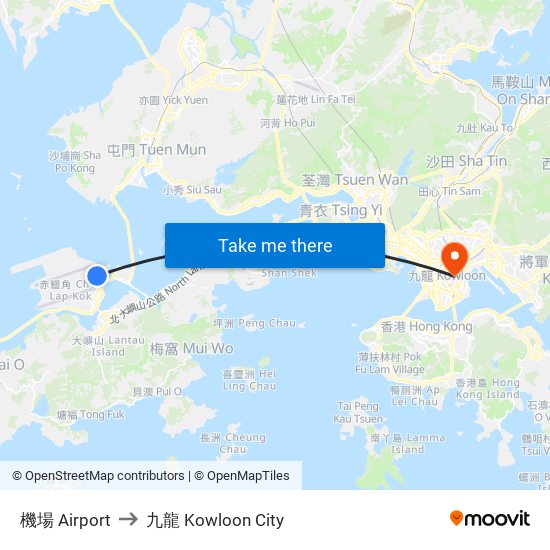 機場 Airport to 九龍 Kowloon City map