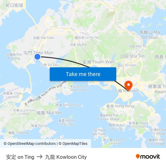 安定 on Ting to 九龍 Kowloon City map