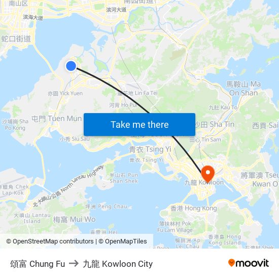 頌富 Chung Fu to 九龍 Kowloon City map