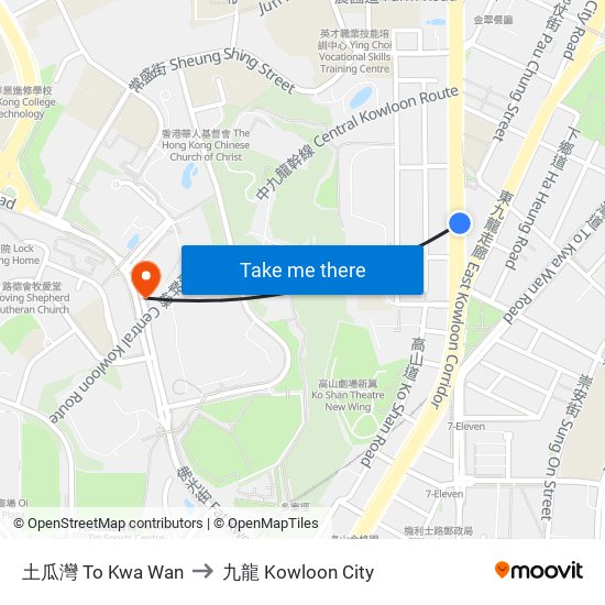 土瓜灣 To Kwa Wan to 九龍 Kowloon City map