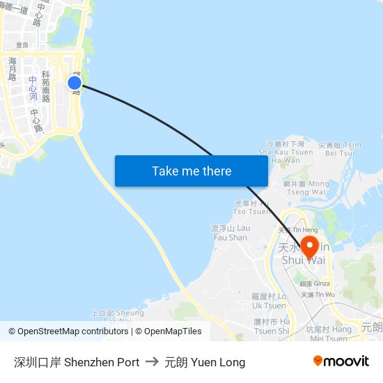 深圳口岸 Shenzhen Port to 元朗 Yuen Long map
