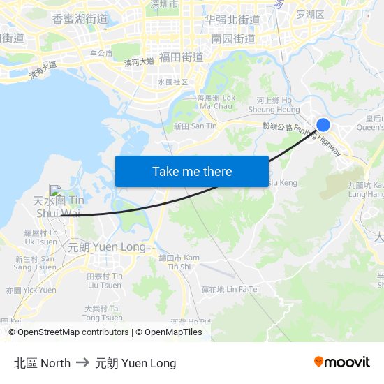 北區 North to 元朗 Yuen Long map