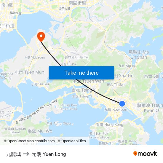 九龍城 to 元朗 Yuen Long map