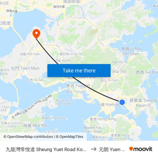 九龍灣常悅道 Sheung Yuet Road Kowloon Bay to 元朗 Yuen Long map