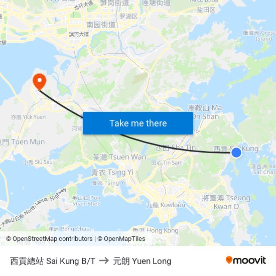 西貢總站 Sai Kung B/T to 元朗 Yuen Long map