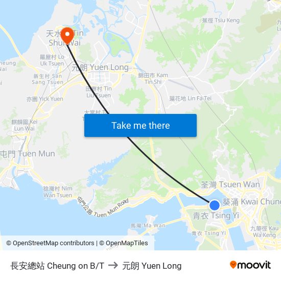 長安總站 Cheung on B/T to 元朗 Yuen Long map