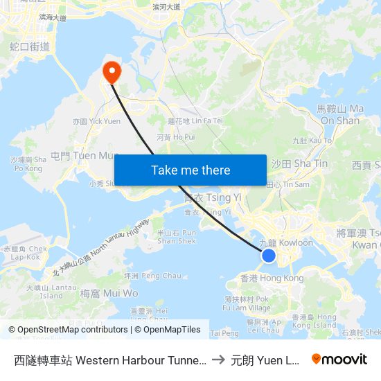 西隧轉車站 Western Harbour Tunnel Bbi to 元朗 Yuen Long map