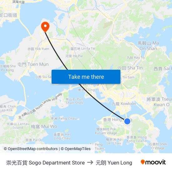 崇光百貨 Sogo Department Store to 元朗 Yuen Long map