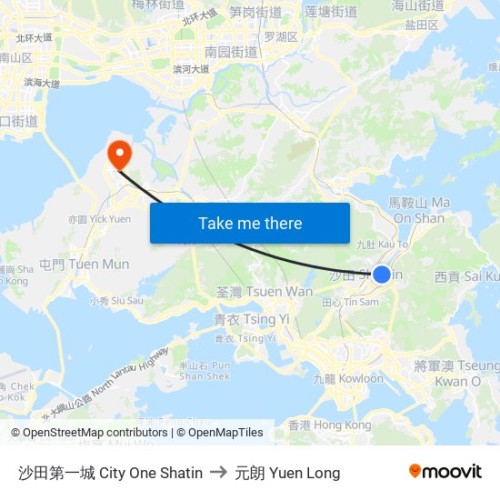 沙田第一城 City One Shatin to 元朗 Yuen Long map