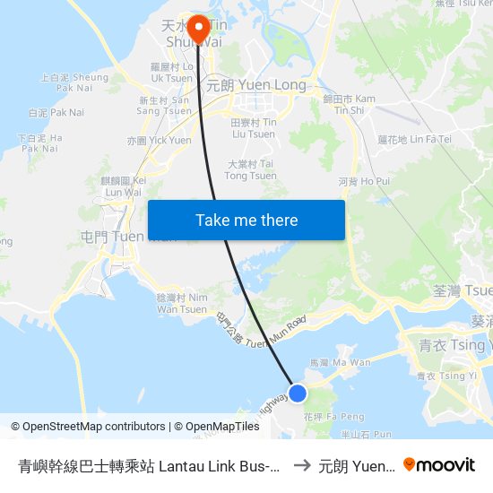 青嶼幹線巴士轉乘站 Lantau Link Bus-Bus Interchange to 元朗 Yuen Long map