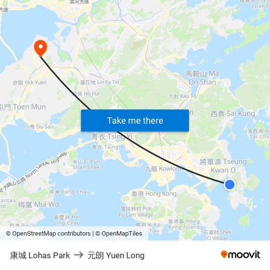 康城 Lohas Park to 元朗 Yuen Long map