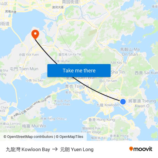 九龍灣 Kowloon Bay to 元朗 Yuen Long map