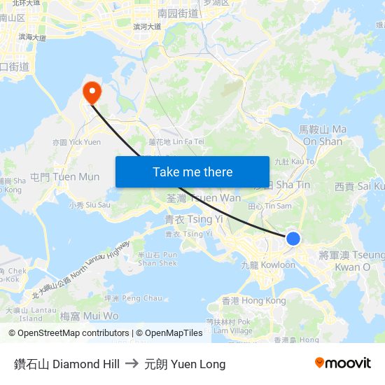 鑽石山 Diamond Hill to 元朗 Yuen Long map