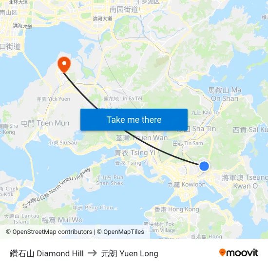 鑽石山 Diamond Hill to 元朗 Yuen Long map