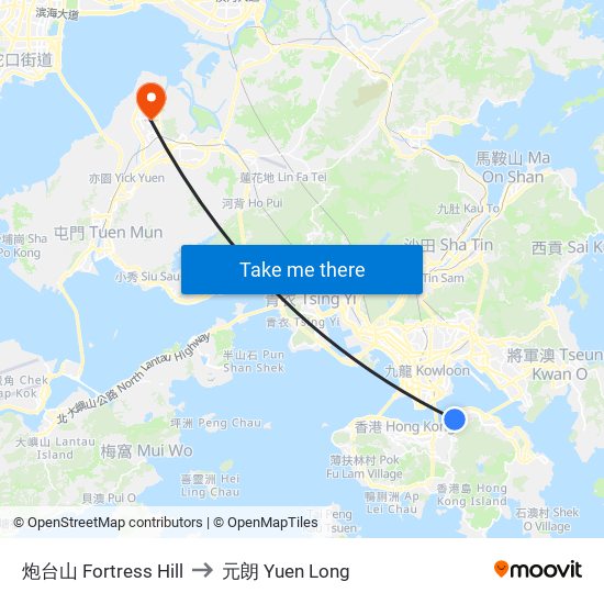 炮台山 Fortress Hill to 元朗 Yuen Long map