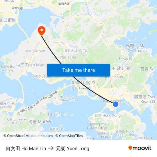 何文田 Ho Man Tin to 元朗 Yuen Long map