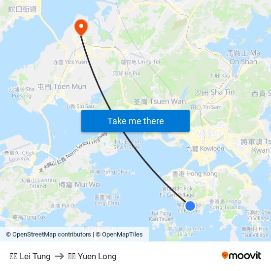 利東 Lei Tung to 元朗 Yuen Long map