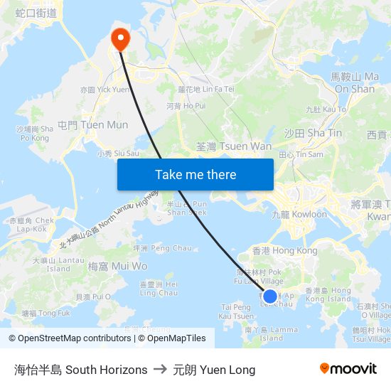 海怡半島 South Horizons to 元朗 Yuen Long map