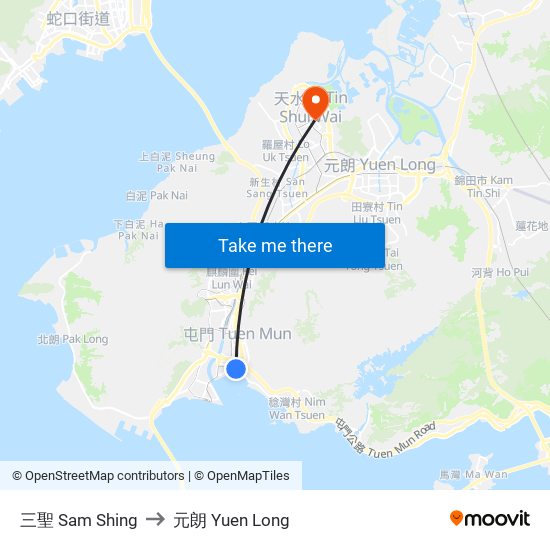 三聖 Sam Shing to 元朗 Yuen Long map