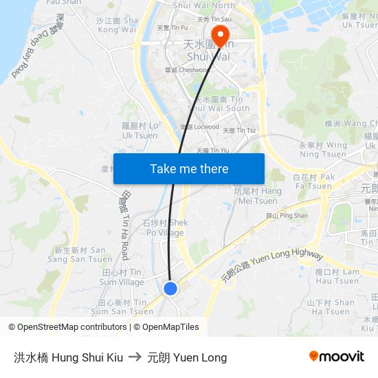 洪水橋 Hung Shui Kiu to 元朗 Yuen Long map