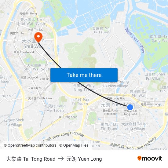 大棠路 Tai Tong Road to 元朗 Yuen Long map