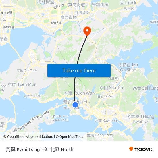 葵興 Kwai Tsing to 北區 North map