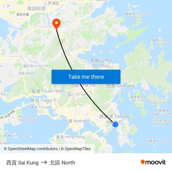 西貢 Sai Kung to 北區 North map